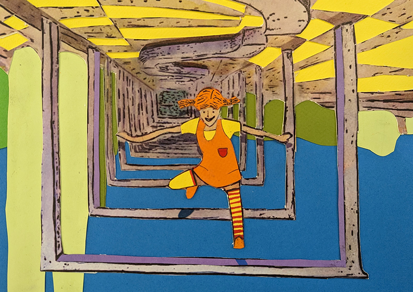 Pippi in a geometric Tel Aviv scene