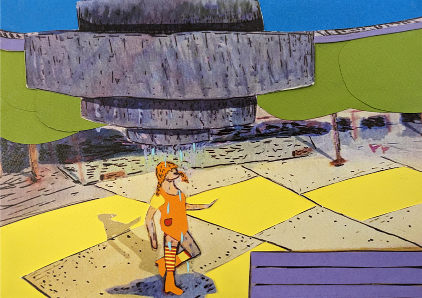 Pippi beneath a Tel Aviv landmark